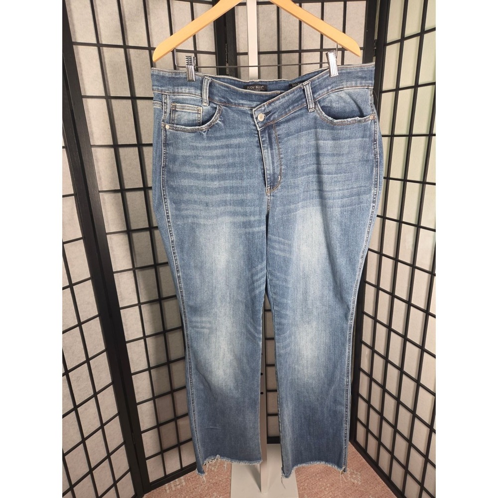 Judy Blue Crossover Waist Dad Jeans Medium Wash Raw Hem 18W